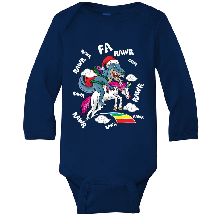 Fa Ra Rawr Tgreat Giftrex Dinosaur Riding Reindeer Unicorn Christmas Gift Baby Long Sleeve Bodysuit