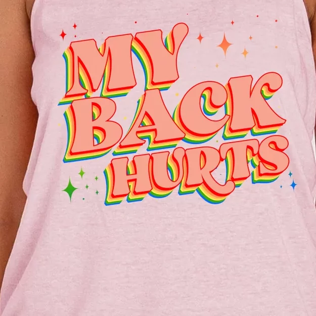 Funny Retro Rainbow My Back Hurts Women's Knotted Racerback Tank