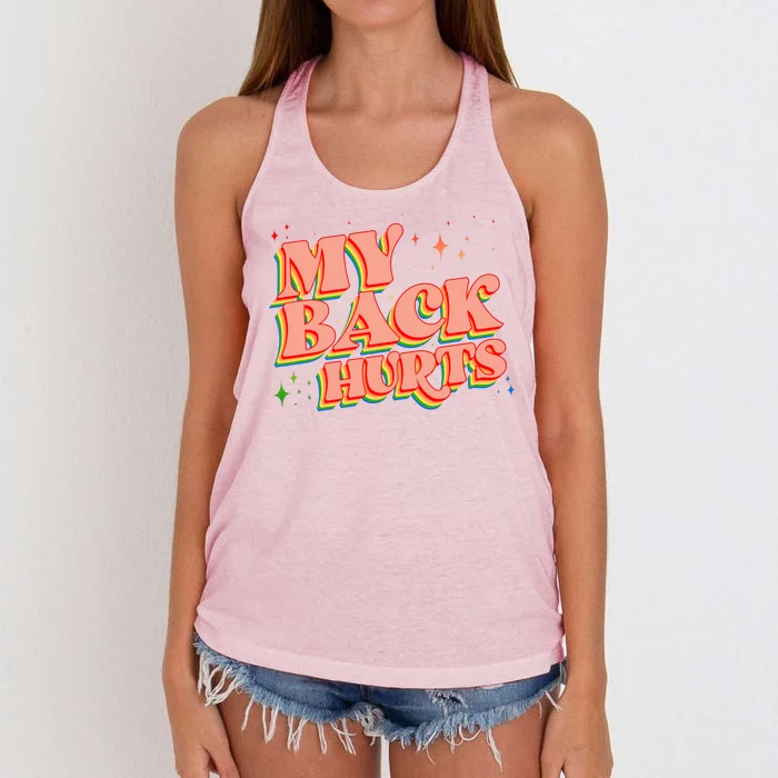 Funny Retro Rainbow My Back Hurts Women's Knotted Racerback Tank