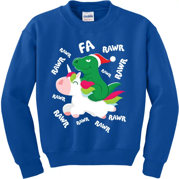 Fa Ra Rawr Trex Dinosaur Riding Reindeer Unicorn Christmas Gift Kids Sweatshirt