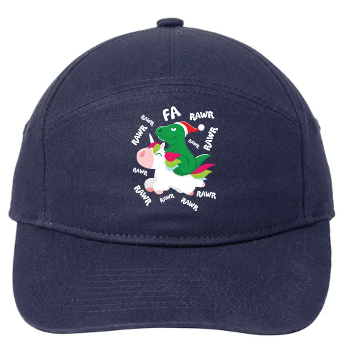 Fa Ra Rawr Trex Dinosaur Riding Reindeer Unicorn Christmas Gift 7-Panel Snapback Hat