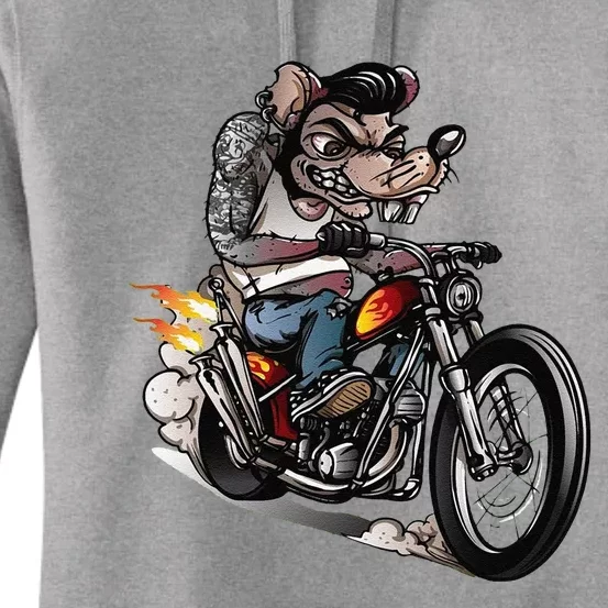 Funny Rockabilly Rats Riding A Bike Women's Pullover Hoodie