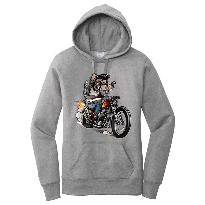 Funny Rockabilly Rats Riding A Bike Women's Pullover Hoodie