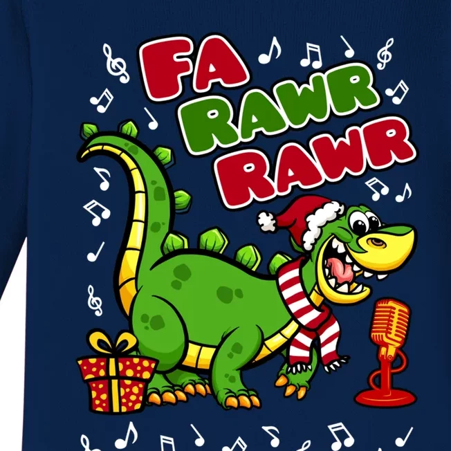 Fa Rawr Rawr Gift Funny Xmas Santa Hat Dinosaur Christmas Gift Baby Long Sleeve Bodysuit