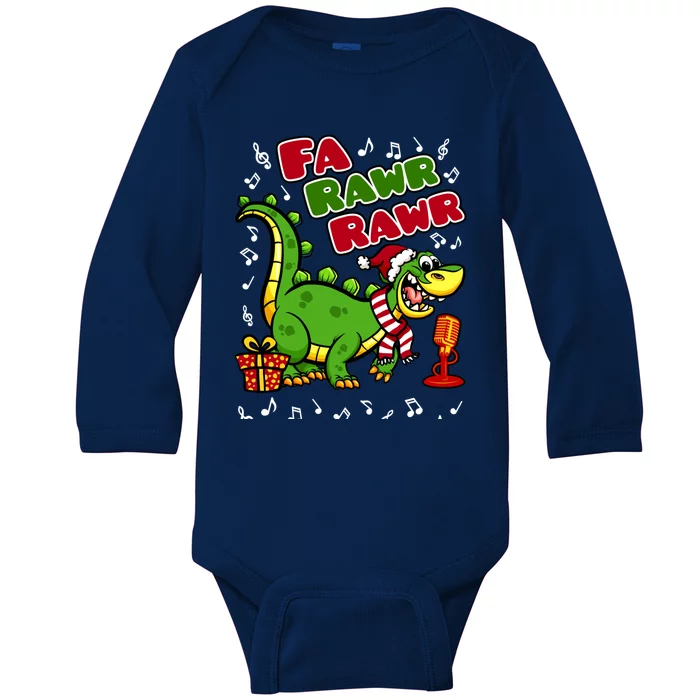 Fa Rawr Rawr Gift Funny Xmas Santa Hat Dinosaur Christmas Gift Baby Long Sleeve Bodysuit