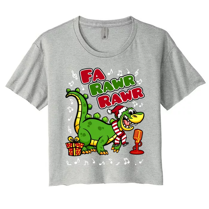 Fa Rawr Rawr Gift Funny Xmas Santa Hat Dinosaur Christmas Gift Women's Crop Top Tee