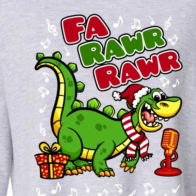 Fa Rawr Rawr Gift Funny Xmas Santa Hat Dinosaur Christmas Gift Cropped Pullover Crew