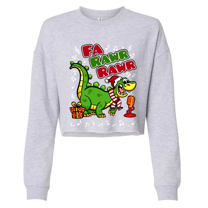 Fa Rawr Rawr Gift Funny Xmas Santa Hat Dinosaur Christmas Gift Cropped Pullover Crew