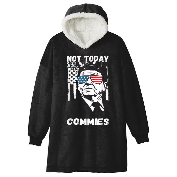 Funny Ronald Reagan Not Today Commie Political Humor Hooded Wearable Blanket