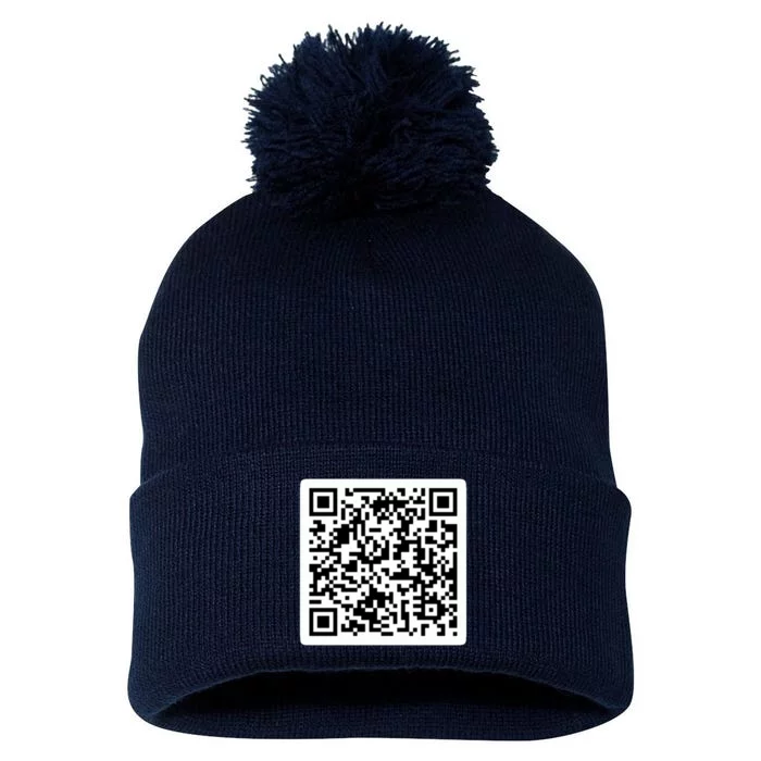 Funny 'Rick Roll QR' Code Scan Prank Meme Design Pom Pom 12in Knit Beanie