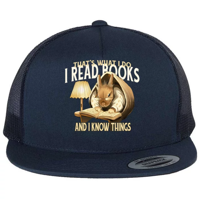 Funny Rabbit Reading Book That Is What I Do Flat Bill Trucker Hat