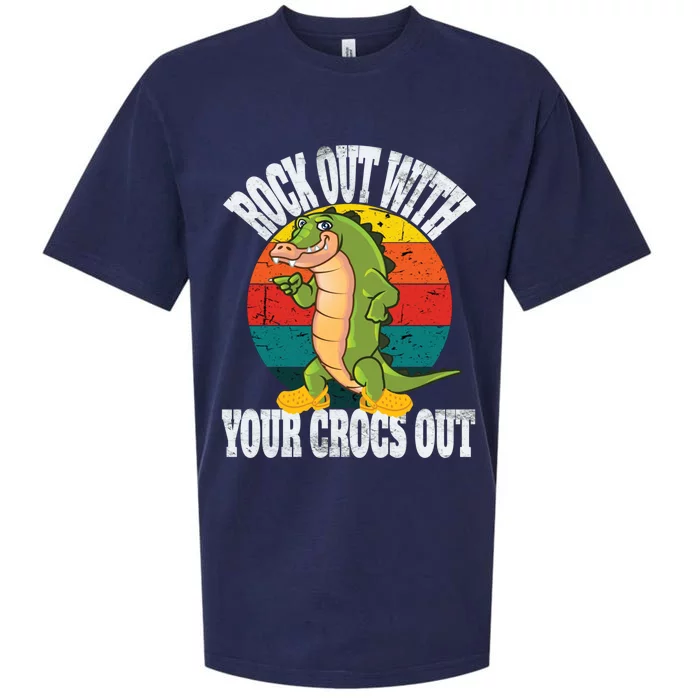 Funny Retro Rocks Out With Your Crocs Out Vintage Gift Sueded Cloud Jersey T-Shirt