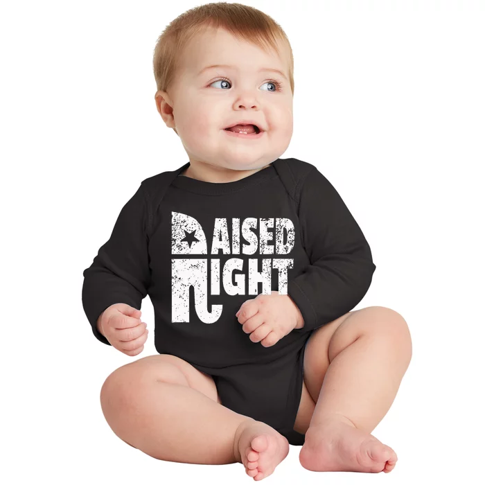 Funny Raised Right Elephant Vote Republican Party Red State Baby Long Sleeve Bodysuit