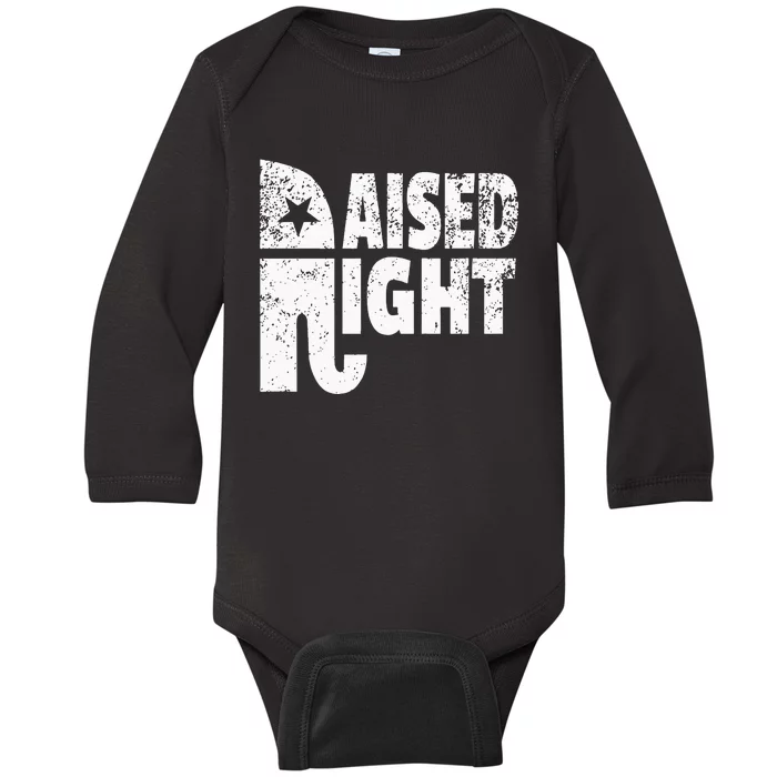 Funny Raised Right Elephant Vote Republican Party Red State Baby Long Sleeve Bodysuit