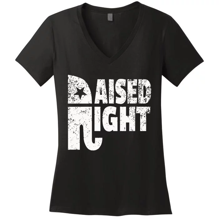 Funny Raised Right Elephant Vote Republican Party Red State Women's V-Neck T-Shirt