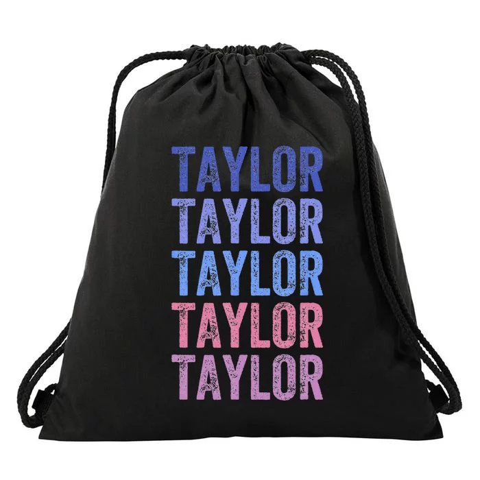 Funny Retro Repeated Text Design First Name Taylor Drawstring Bag