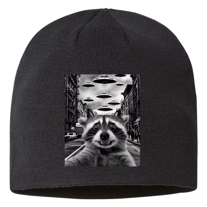 Funny Retro Raccoon UFO Selfie 8 1/2in Sustainable Knit Beanie