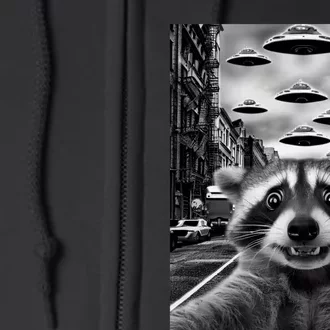 Funny Retro Raccoon UFO Selfie Full Zip Hoodie