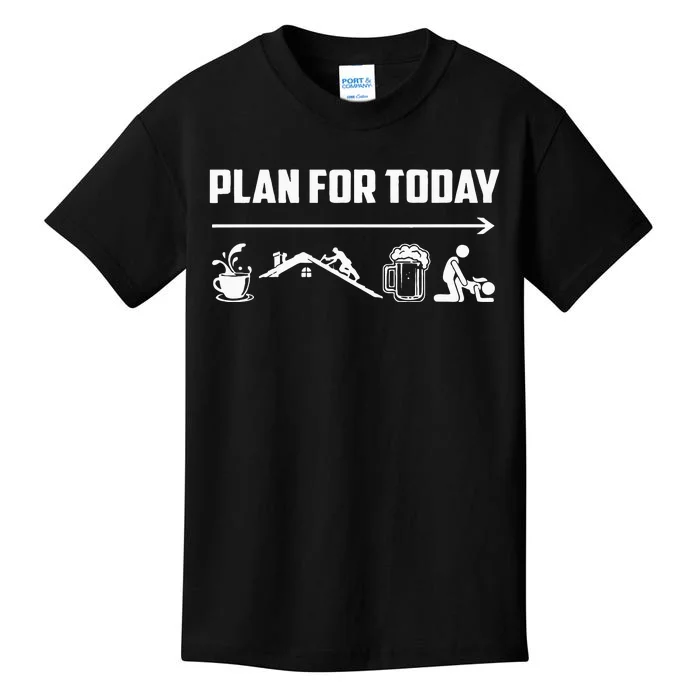 Funny Roofing Roofer Plan For Today Coffee Roofing Beer Kids T-Shirt