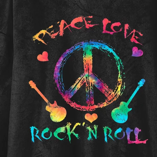 Funny Rock'n Roll Tie Dye Gifts Peace Love and Rock and Roll Hooded Wearable Blanket