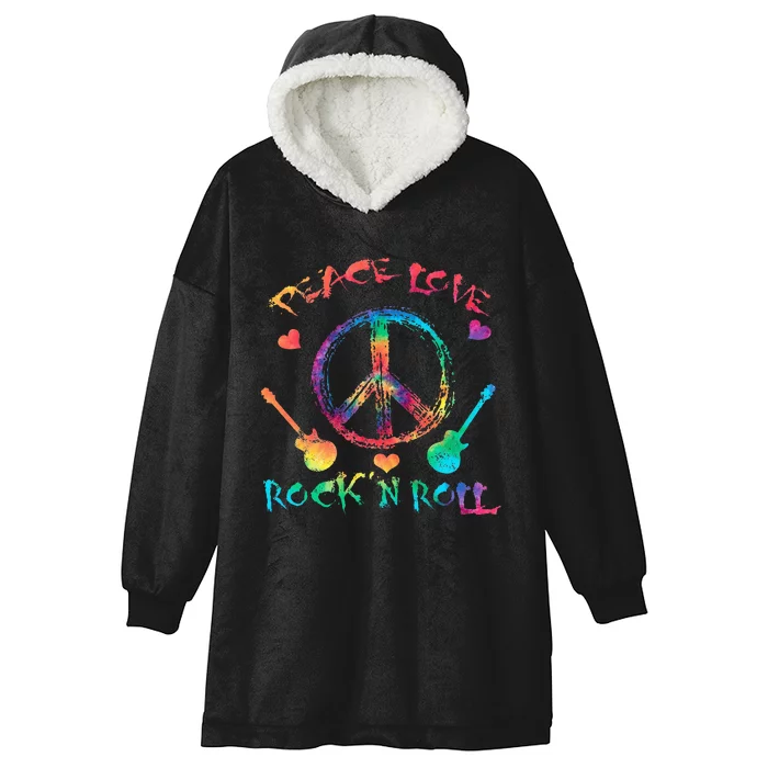 Funny Rock'n Roll Tie Dye Gifts Peace Love and Rock and Roll Hooded Wearable Blanket