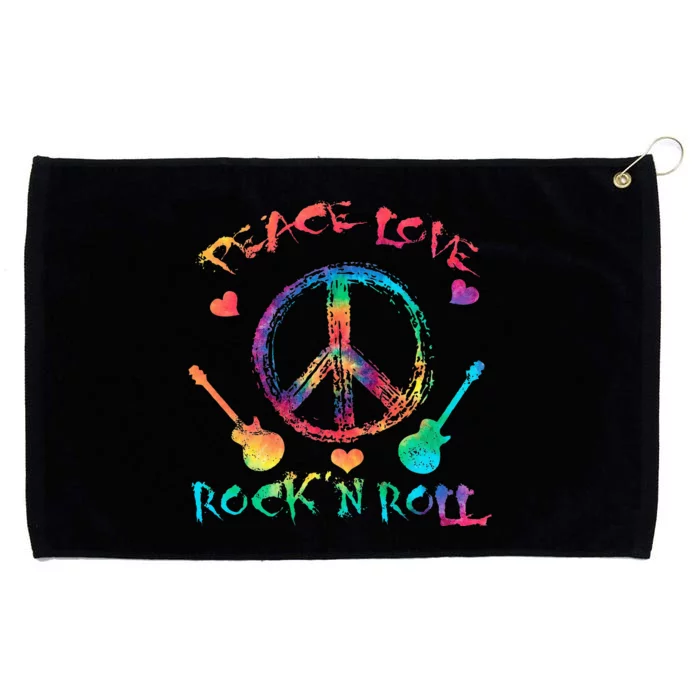 Funny Rock'n Roll Tie Dye Gifts Peace Love and Rock and Roll Grommeted Golf Towel