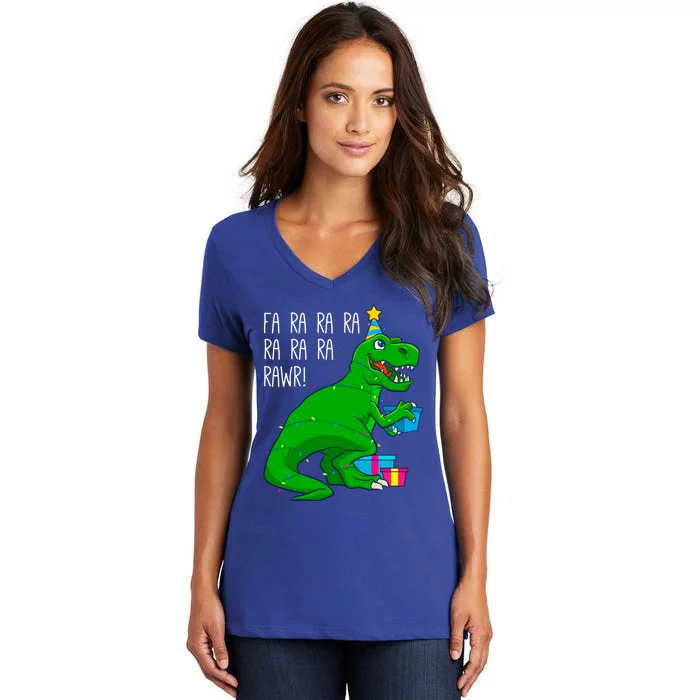 Fa Ra Ra Rawr Christmas Dinosaur T Rex Xmas Trex Gift Women's V-Neck T-Shirt