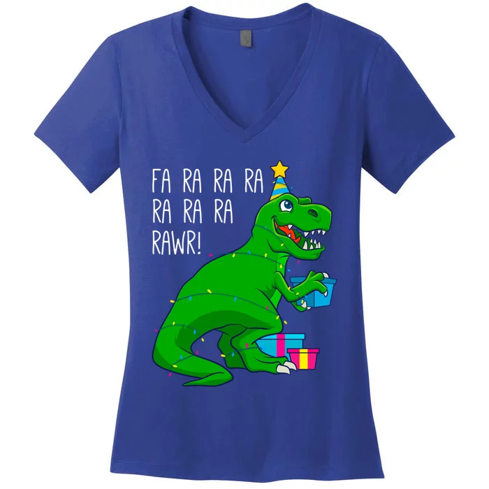 Fa Ra Ra Rawr Christmas Dinosaur T Rex Xmas Trex Gift Women's V-Neck T-Shirt