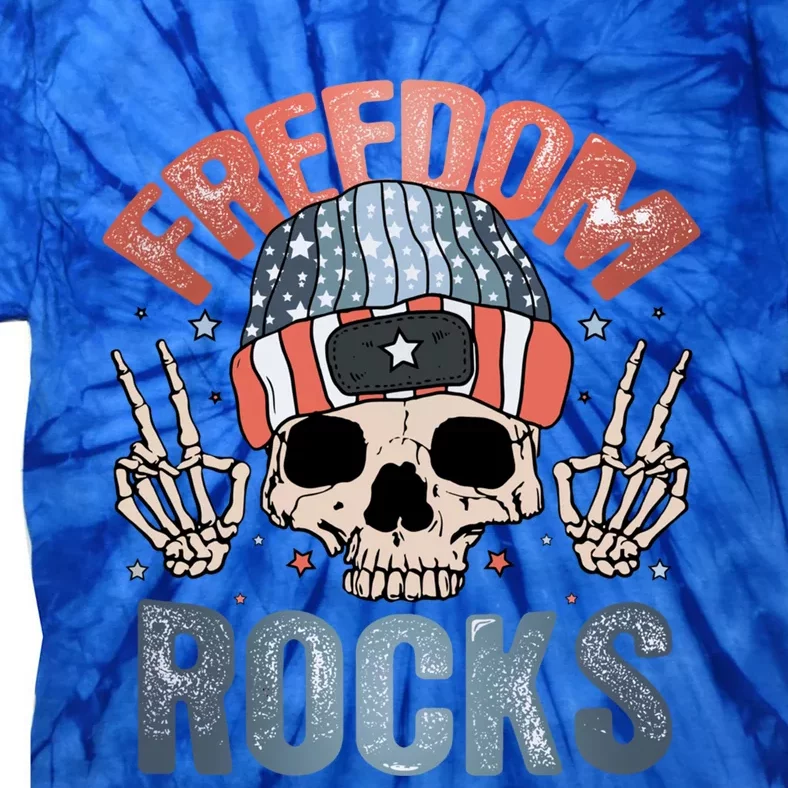 Freedom Rocks Retro 4th Of July Skull Skeleton American Gift Tie-Dye T-Shirt