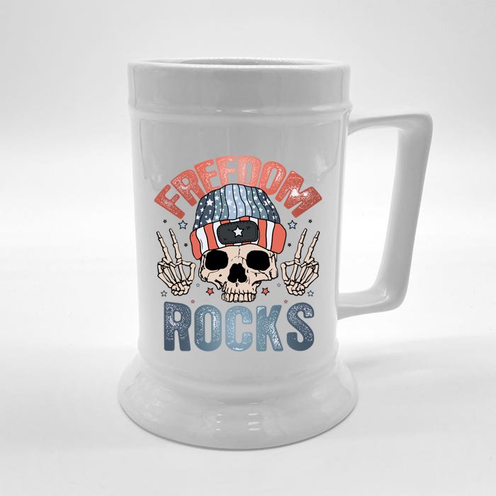 Freedom Rocks Retro 4th Of July Skull Skeleton American Gift Front & Back Beer Stein