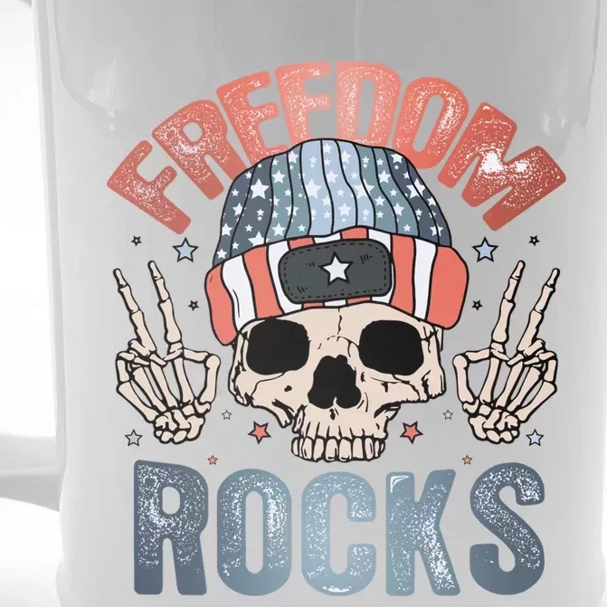 Freedom Rocks Retro 4th Of July Skull Skeleton American Gift Front & Back Beer Stein