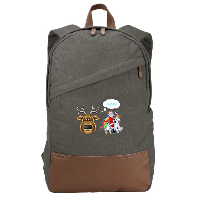 Funny Reindeer Replaced By Unicorn With Santa Claus Cotton Canvas Backpack