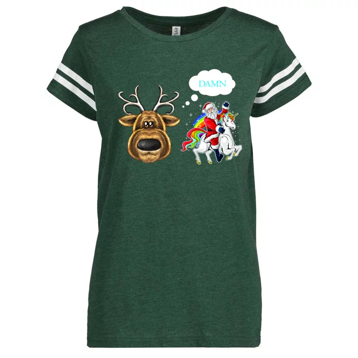 Funny Reindeer Replaced By Unicorn With Santa Claus Enza Ladies Jersey Football T-Shirt