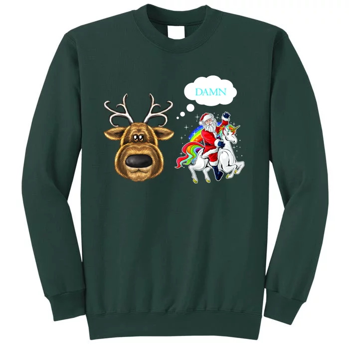 Funny Reindeer Replaced By Unicorn With Santa Claus Tall Sweatshirt