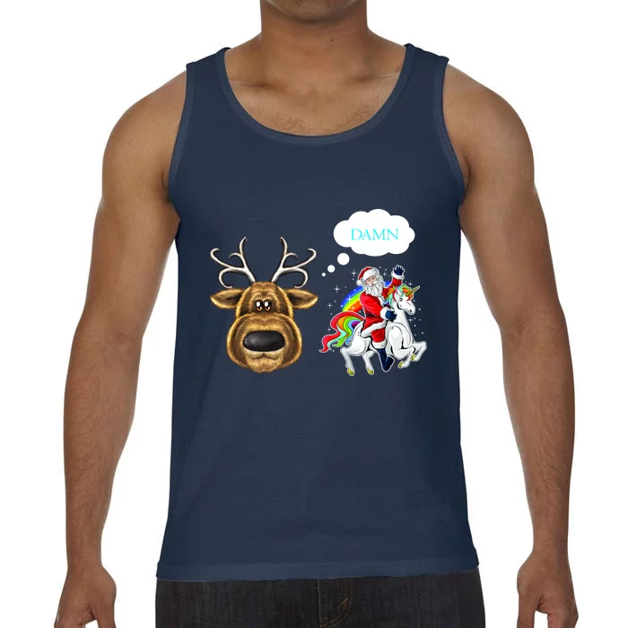 Funny Reindeer Replaced By Unicorn With Santa Claus Comfort Colors® Tank Top