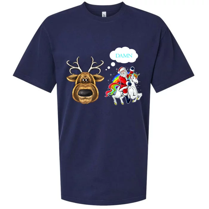 Funny Reindeer Replaced By Unicorn With Santa Claus Sueded Cloud Jersey T-Shirt