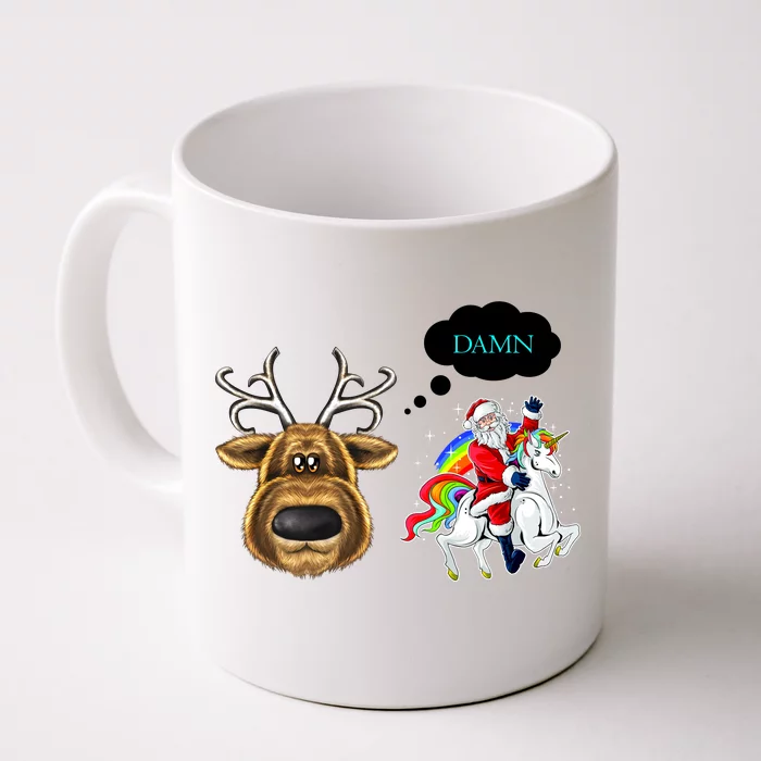 Funny Reindeer Replaced By Unicorn With Santa Claus Front & Back Coffee Mug