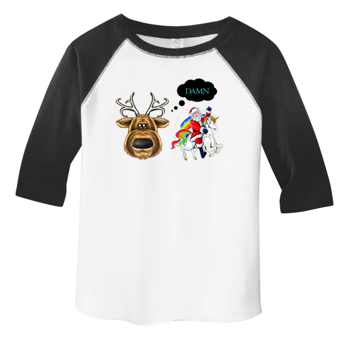 Funny Reindeer Replaced By Unicorn With Santa Claus Toddler Fine Jersey T-Shirt