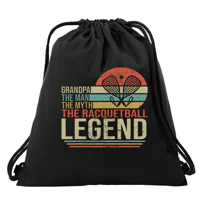 Funny Racketball Retro Grandpa Man Myth Racquetball Legend Drawstring Bag