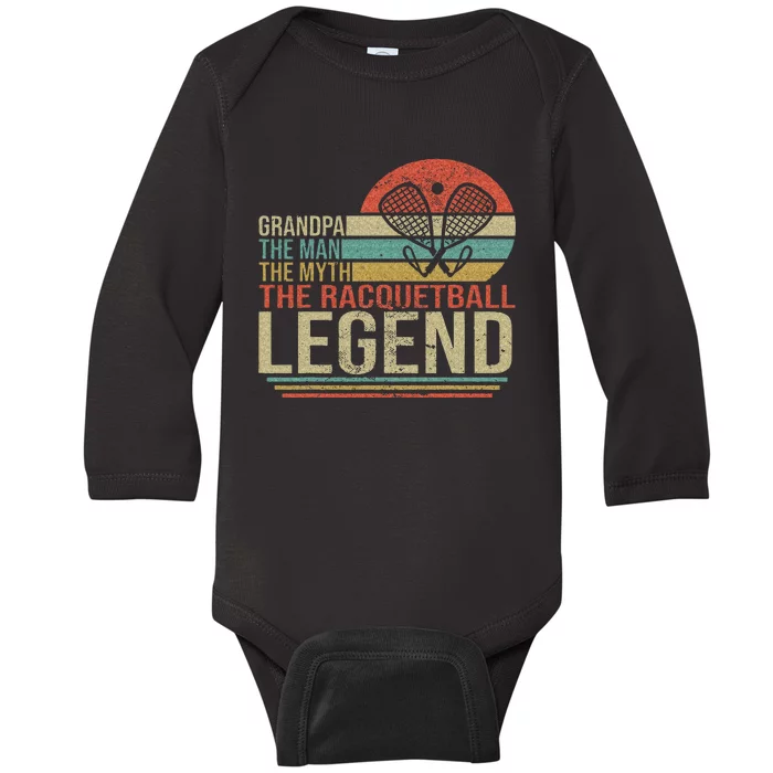 Funny Racketball Retro Grandpa Man Myth Racquetball Legend Baby Long Sleeve Bodysuit