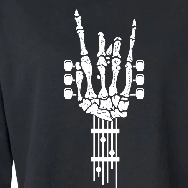 Funny Rock & Roll Skeleton Gift Funny Guitar Music Lover Gift Cropped Pullover Crew