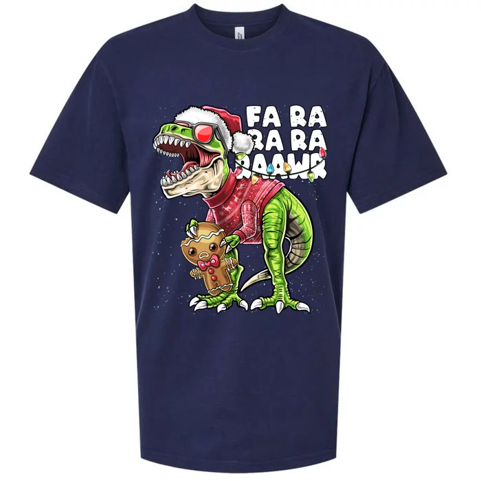 Fa Ra Ra Ra Rawr Dinosaur Ugly Christmas Gingerbread Gift Sueded Cloud Jersey T-Shirt