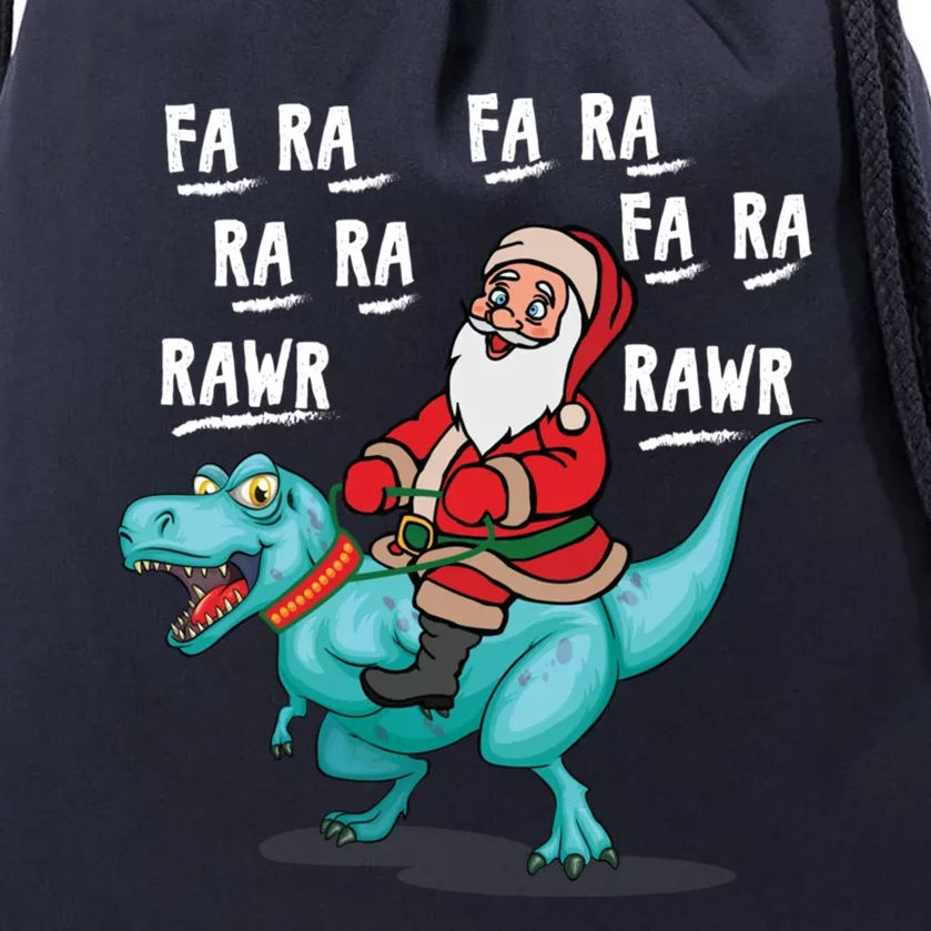 Fa Ra Ra Ra Rawr Santa Riding T Rex Dinosaur Funny Christmas Gift Drawstring Bag