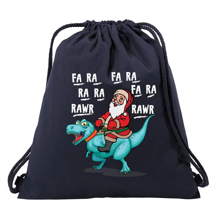 Fa Ra Ra Ra Rawr Santa Riding T Rex Dinosaur Funny Christmas Gift Drawstring Bag