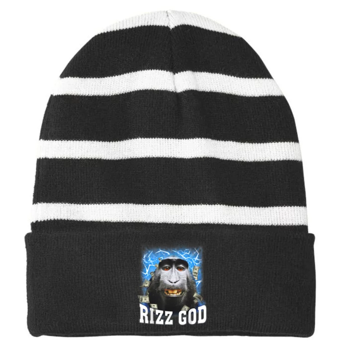 Funny Rizz Rizzler Rizz God Trending Meme Funny Rizz Striped Beanie with Solid Band