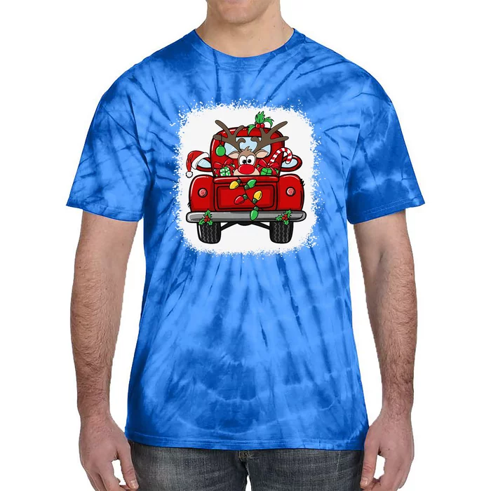 Funny Rudolph Reindeer On Red Truck Christmas Light Funny Tie-Dye T-Shirt