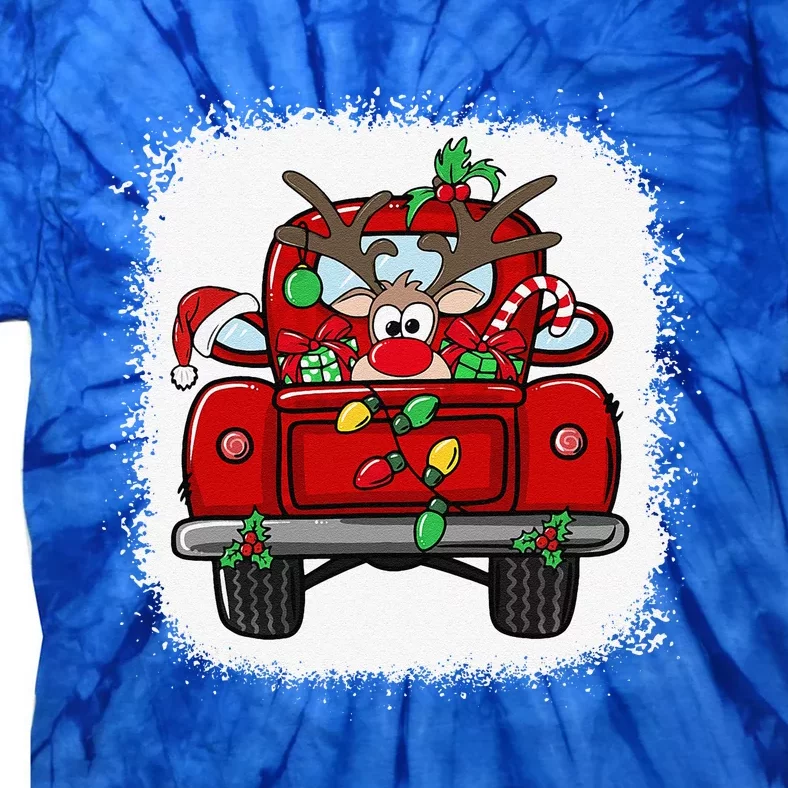 Funny Rudolph Reindeer On Red Truck Christmas Light Funny Tie-Dye T-Shirt