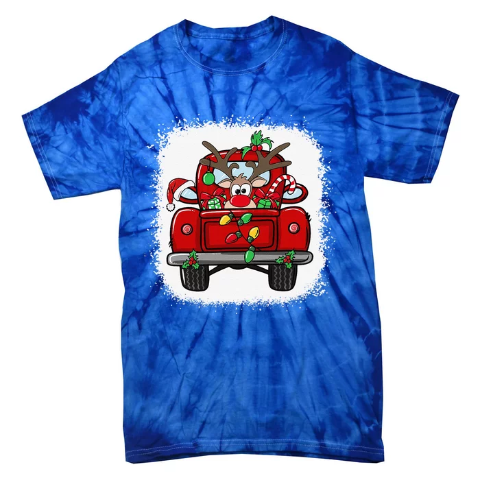 Funny Rudolph Reindeer On Red Truck Christmas Light Funny Tie-Dye T-Shirt