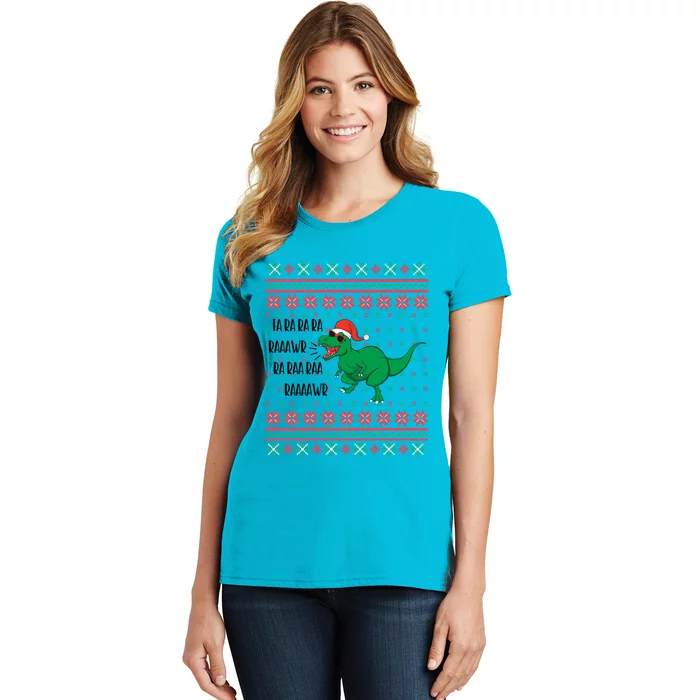 Fa Ra Ra Rawr Dinosaur Santa Hat Ugly Sweater Christmas Trex Great Gift Women's T-Shirt