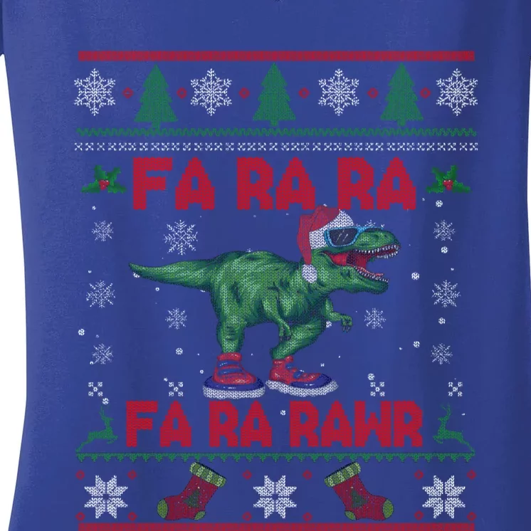 Fa Ra Ra Rawr Funny Christmas Sweater Santa Tgiftrex Dinosaur Gift Women's V-Neck T-Shirt